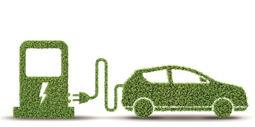 Electric Car Concept In Green Environment